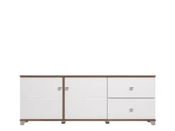Mobile Porta tv Bianco Marrone Noce 2 Cassetti un Ripiano 162x40x59.5h cm, 2 Ante - Isera