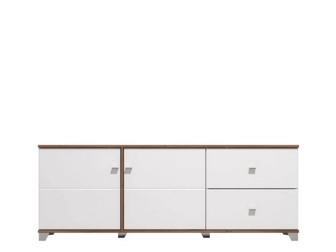 Mobile Porta tv Bianco Marrone Noce 2 Cassetti un Ripiano 162x40x59.5h cm, 2 Ante - Isera