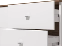 Mobile Porta tv Bianco Marrone Noce 2 Cassetti un Ripiano 162x40x59.5h cm, 2 Ante - Isera