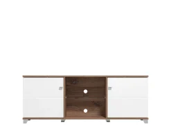 Mobile Porta tv Bianco Marrone Noce 4 Ripiani 2 Ante 157x40x59.5h cm, Ripiano in Vetro - Cedegolo