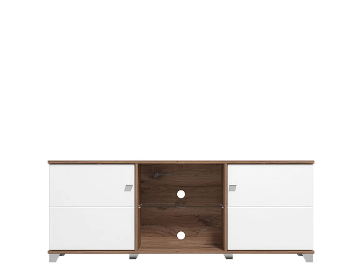 Mobile Porta tv Bianco Marrone Noce 4 Ripiani 2 Ante 157x40x59.5h cm, Ripiano in Vetro - Cedegolo