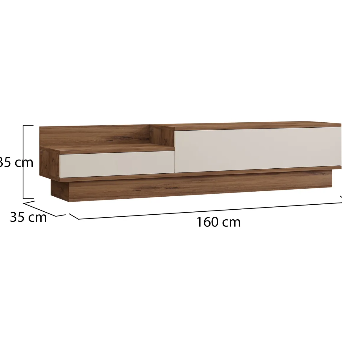 Mobile Porta tv Bianco Marrone Rovere 2 Ante 2 Vani 160x35x35h cm, Apertura a Ribalta - Persico