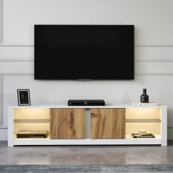 Mobile Porta tv Bianco Marrone Rovere 2 Ripiani 6 Vani 180x35x45h cm, 2 Ante - Vogogna
