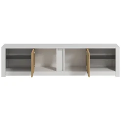 Mobile Porta tv Bianco Marrone Rovere 2 Ripiani 6 Vani 180x35x45h cm, 2 Ante - Vogogna