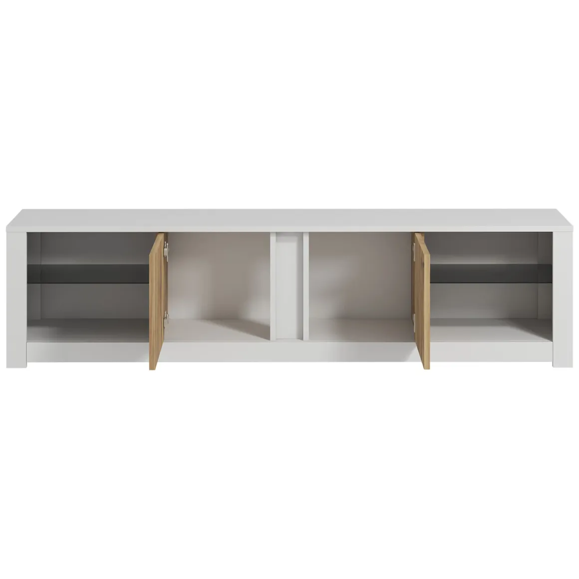 Mobile Porta tv Bianco Marrone Rovere 2 Ripiani 6 Vani 180x35x45h cm, 2 Ante - Vogogna