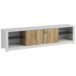 Mobile Porta tv Bianco Marrone Rovere 2 Ripiani 6 Vani 180x35x45h cm, 2 Ante - Vogogna