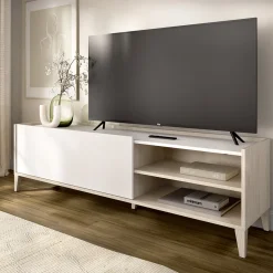 Mobile Porta tv Bianco Marrone Rovere Modulabile 3 Ripiani 43x155x50h cm, Un'anta - Woodland