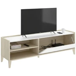 Mobile Porta tv Bianco Marrone Rovere Modulabile 3 Ripiani 43x155x50h cm, Un'anta - Woodland