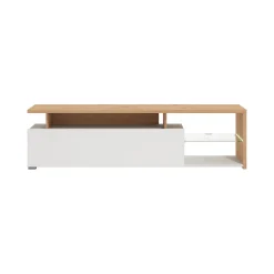 Mobile Porta tv Bianco Marrone Rovere Nodi Cassetti 3 Ripiani 170x41.5x46.5h cm, Un'anta - Induno