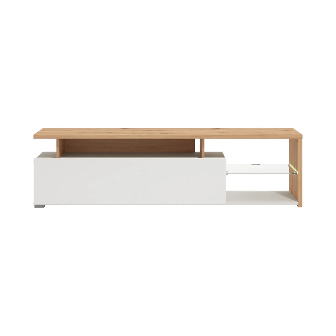 Mobile Porta tv Bianco Marrone Rovere Nodi Cassetti 3 Ripiani 170x41.5x46.5h cm, Un'anta - Induno