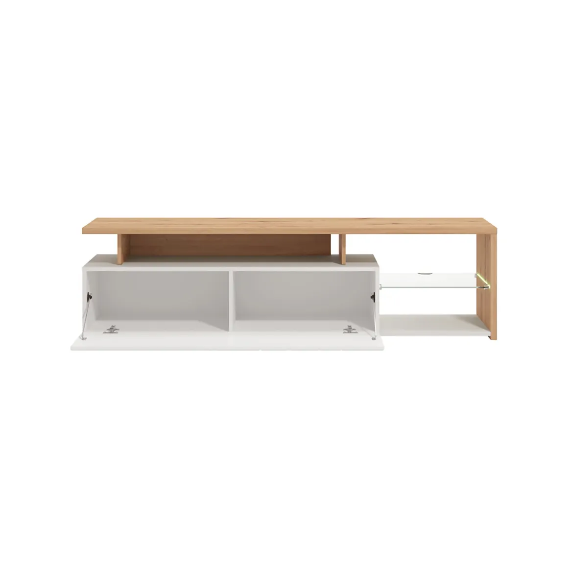 Mobile Porta tv Bianco Marrone Rovere Nodi Cassetti 3 Ripiani 170x41.5x46.5h cm, Un'anta - Induno