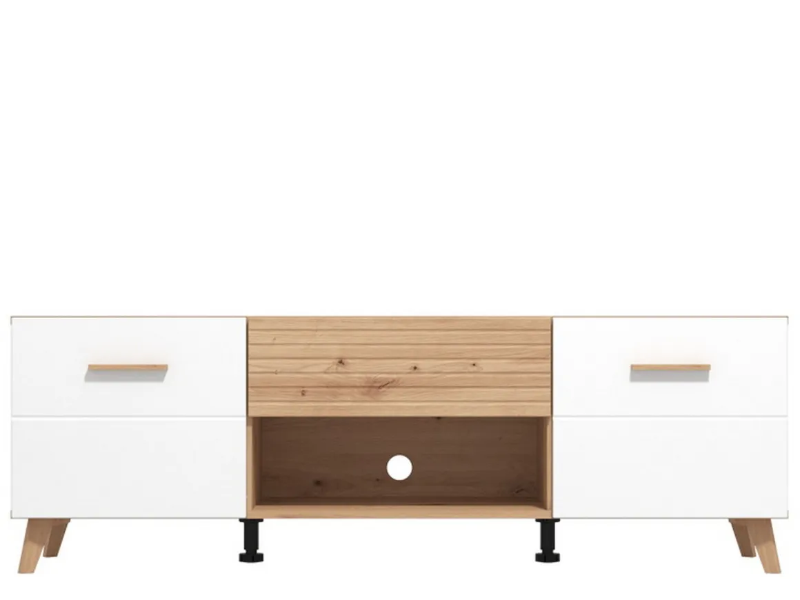 Mobile Porta tv Bianco Marrone Rovere Nodi un Cassetto un Ripiano 147.5x41.5x49h cm, 2 Ante - Morengo