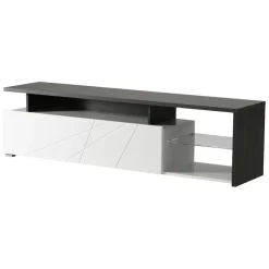 Mobile Porta tv Bianco Nero Antracite 6 Ripiani Un'anta 170x41.5x46.5h cm, Dettaglio Geometrico, Ripiano in Vetro - Induno