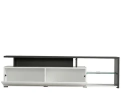 Mobile Porta tv Bianco Nero Antracite 6 Ripiani Un'anta 170x41.5x46.5h cm, Dettaglio Geometrico, Ripiano in Vetro - Induno