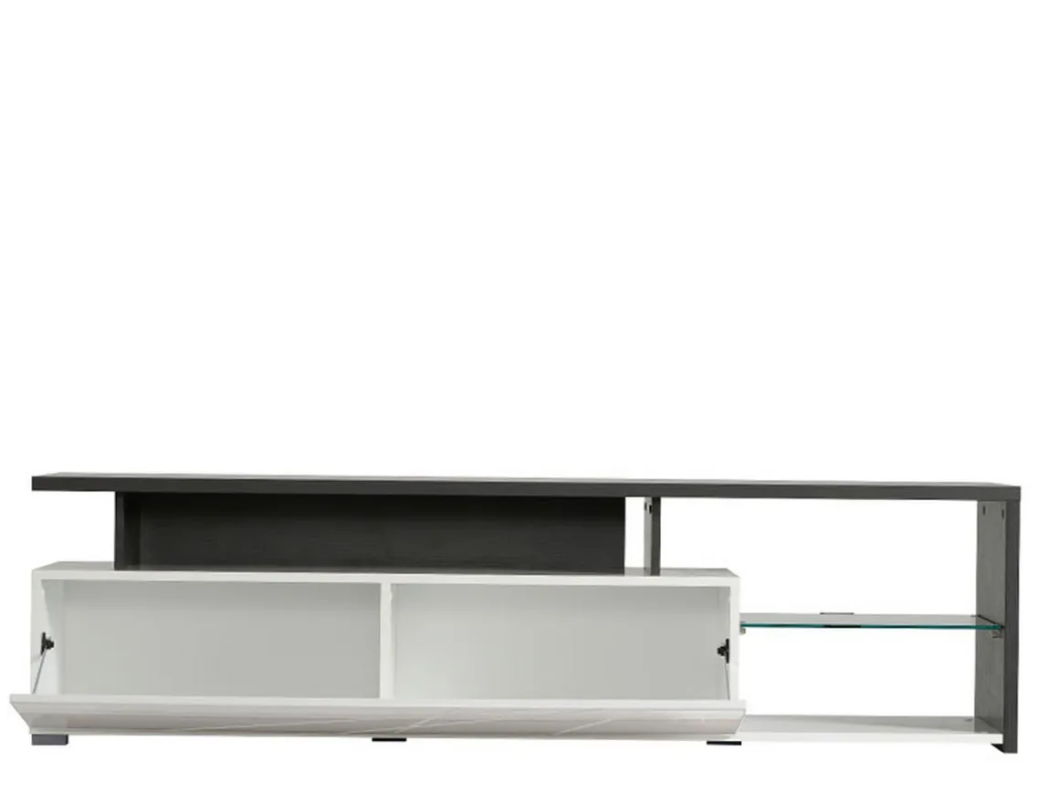 Mobile Porta tv Bianco Nero Antracite 6 Ripiani Un'anta 170x41.5x46.5h cm, Dettaglio Geometrico, Ripiano in Vetro - Induno