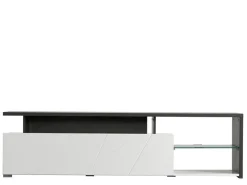 Mobile Porta tv Bianco Nero Antracite 6 Ripiani Un'anta 170x41.5x46.5h cm, Dettaglio Geometrico, Ripiano in Vetro - Induno