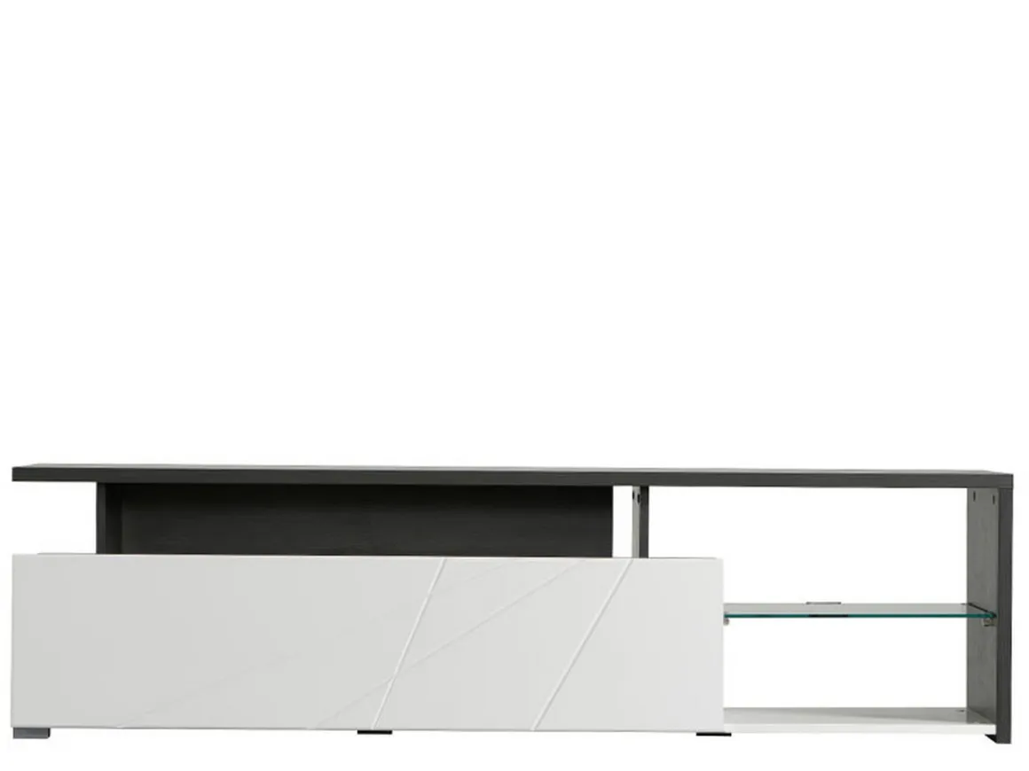 Mobile Porta tv Bianco Nero Antracite 6 Ripiani Un'anta 170x41.5x46.5h cm, Dettaglio Geometrico, Ripiano in Vetro - Induno