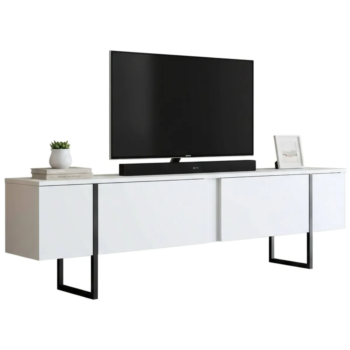 Mobili Porta Tv|Salotto > Dmora Mobile Porta tv Bianco Nero Cassetti un Ripiano 180x30x50h cm, 2 Ante - Abishia Nero, Bianco