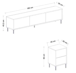 Mobile Porta tv Bianco Nero Marmo 2 Ripiani 5 Ante 180x35x45h cm, con Finiture oro - Cortin