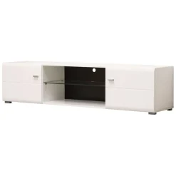 Mobili Porta Tv > Dmora Mobile Porta tv Bianco Nero un Ripiano 2 Ante 170x41.5x41.5h cm, Ripiano in Vetro - Furci Nero, Bianco