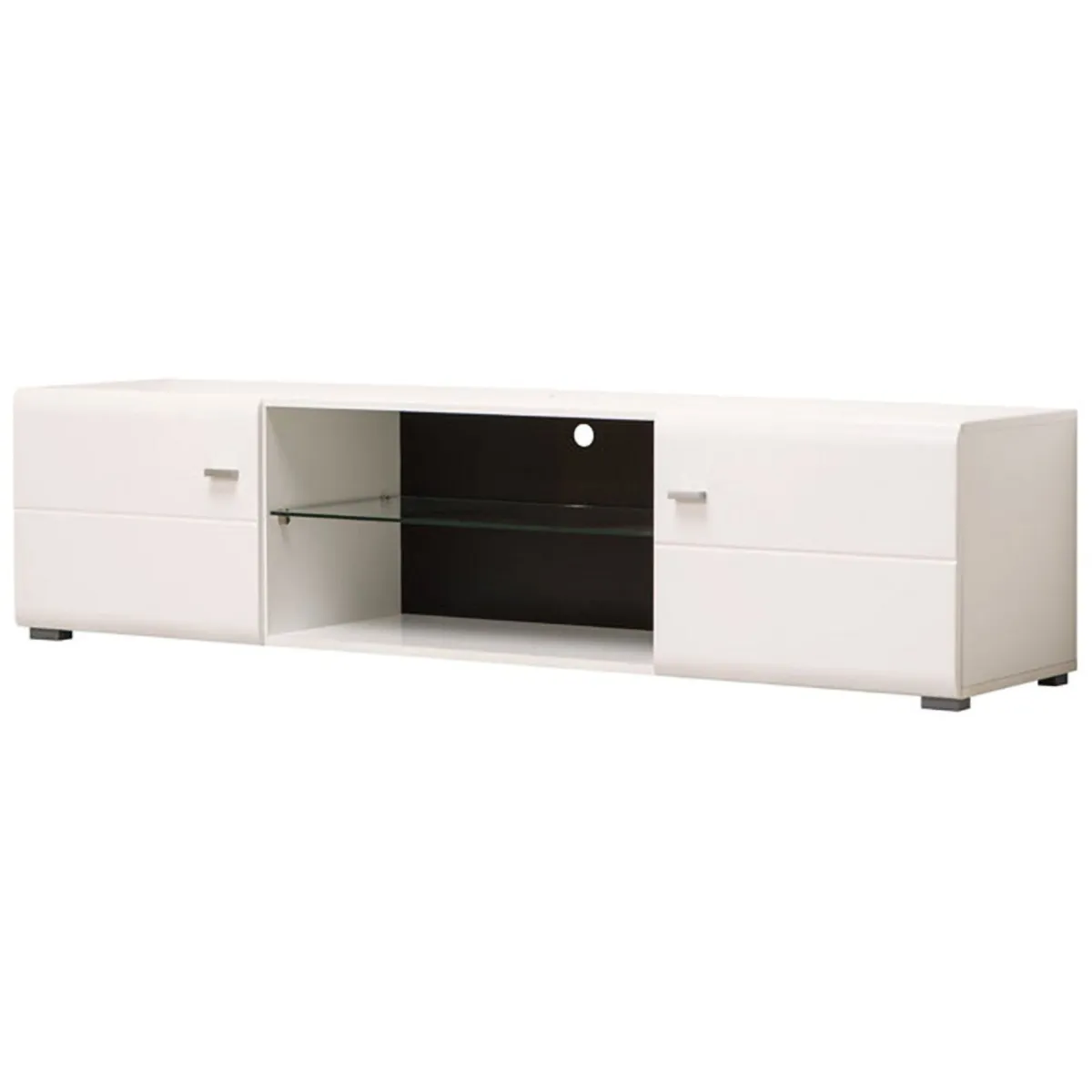 Mobili Porta Tv > Dmora Mobile Porta tv Bianco Nero un Ripiano 2 Ante 170x41.5x41.5h cm, Ripiano in Vetro - Furci Nero, Bianco
