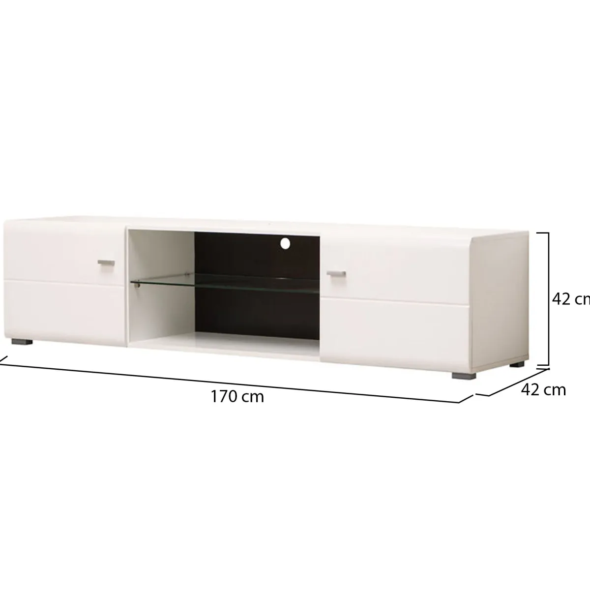 Mobili Porta Tv > Dmora Mobile Porta tv Bianco Nero un Ripiano 2 Ante 170x41.5x41.5h cm, Ripiano in Vetro - Furci Nero, Bianco