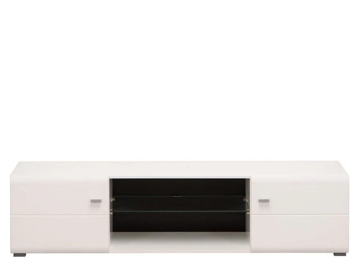 Mobili Porta Tv > Dmora Mobile Porta tv Bianco Nero un Ripiano 2 Ante 170x41.5x41.5h cm, Ripiano in Vetro - Furci Nero, Bianco