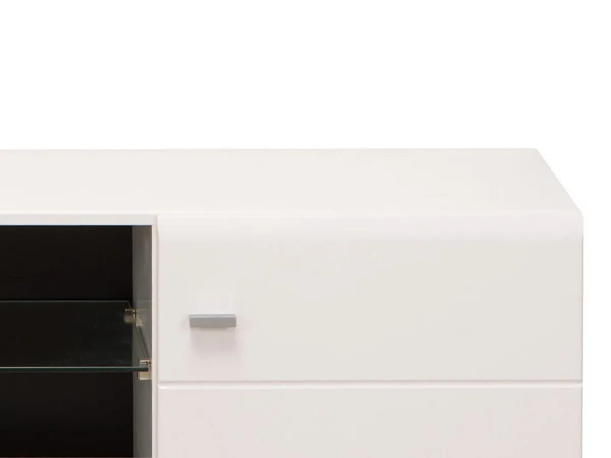 Mobili Porta Tv > Dmora Mobile Porta tv Bianco Nero un Ripiano 2 Ante 170x41.5x41.5h cm, Ripiano in Vetro - Furci Nero, Bianco