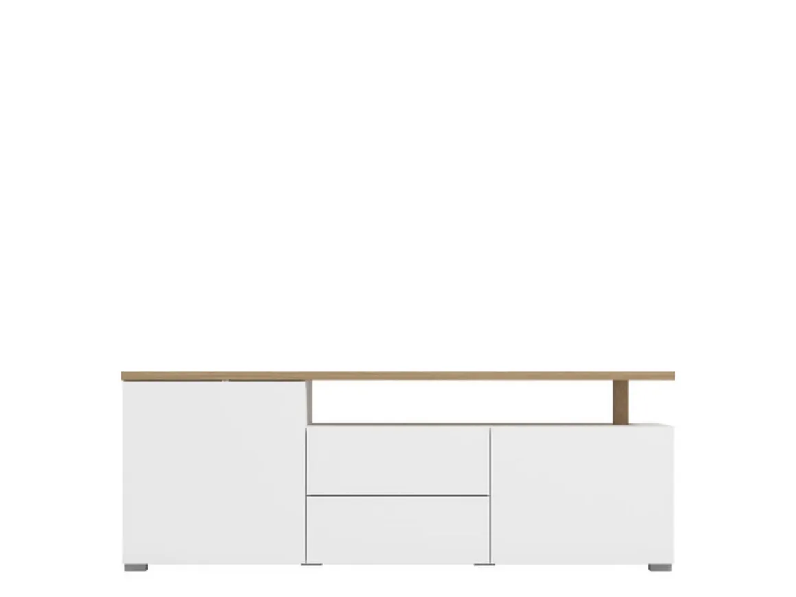 Mobile Porta tv Bianco Opaco Marrone Rovere 2 Cassetti 2 Ripiani 154x40x55.5h cm, Apertura Battente, Scorrevole - Melzo