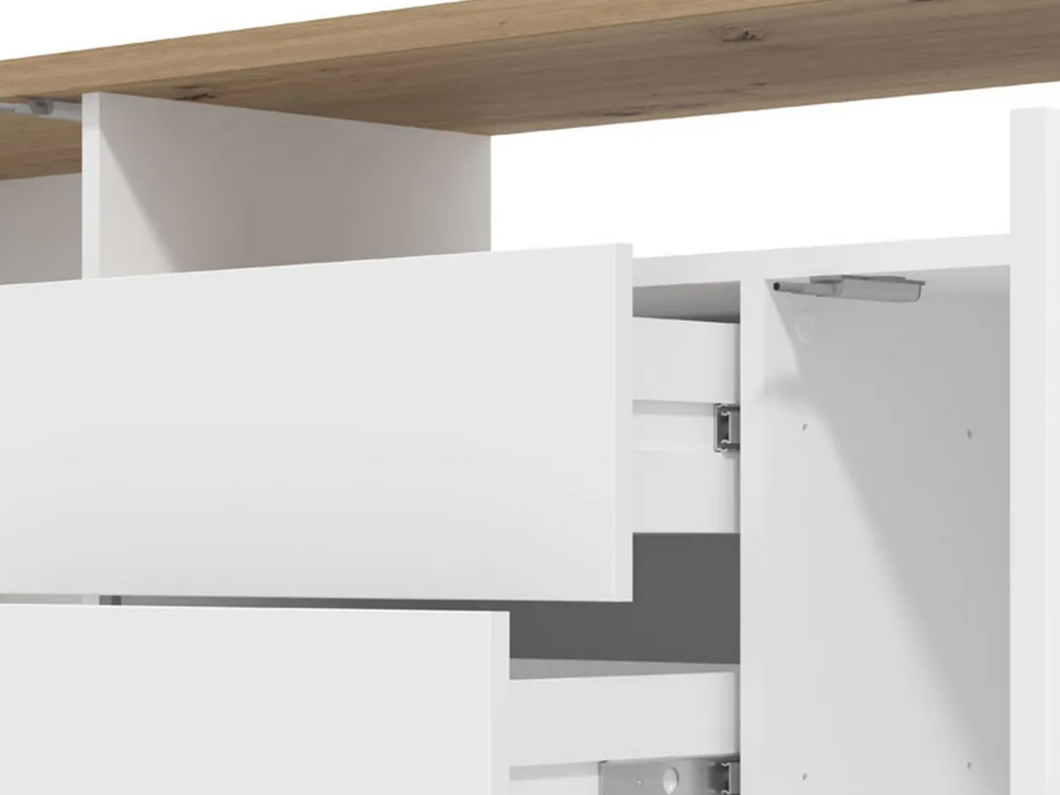 Mobile Porta tv Bianco Opaco Marrone Rovere 2 Cassetti 2 Ripiani 154x40x55.5h cm, Apertura Battente, Scorrevole - Melzo