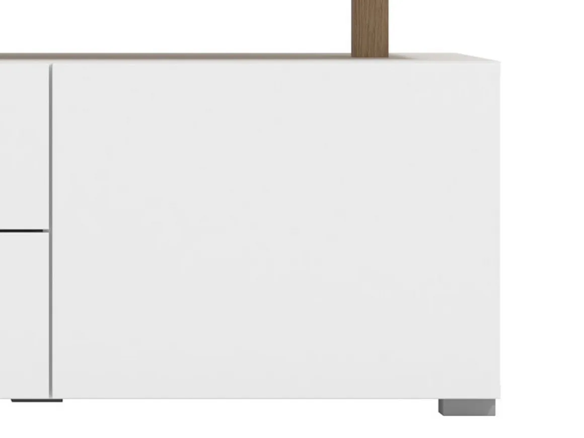 Mobile Porta tv Bianco Opaco Marrone Rovere 2 Cassetti 2 Ripiani 154x40x55.5h cm, Apertura Battente, Scorrevole - Melzo
