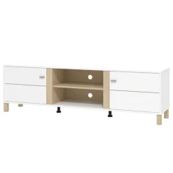 Mobile Porta tv Bianco Opaco Marrone Rovere 2 Ripiani 4 Vani 176x40x52h cm, 2 Ante - Dragoni