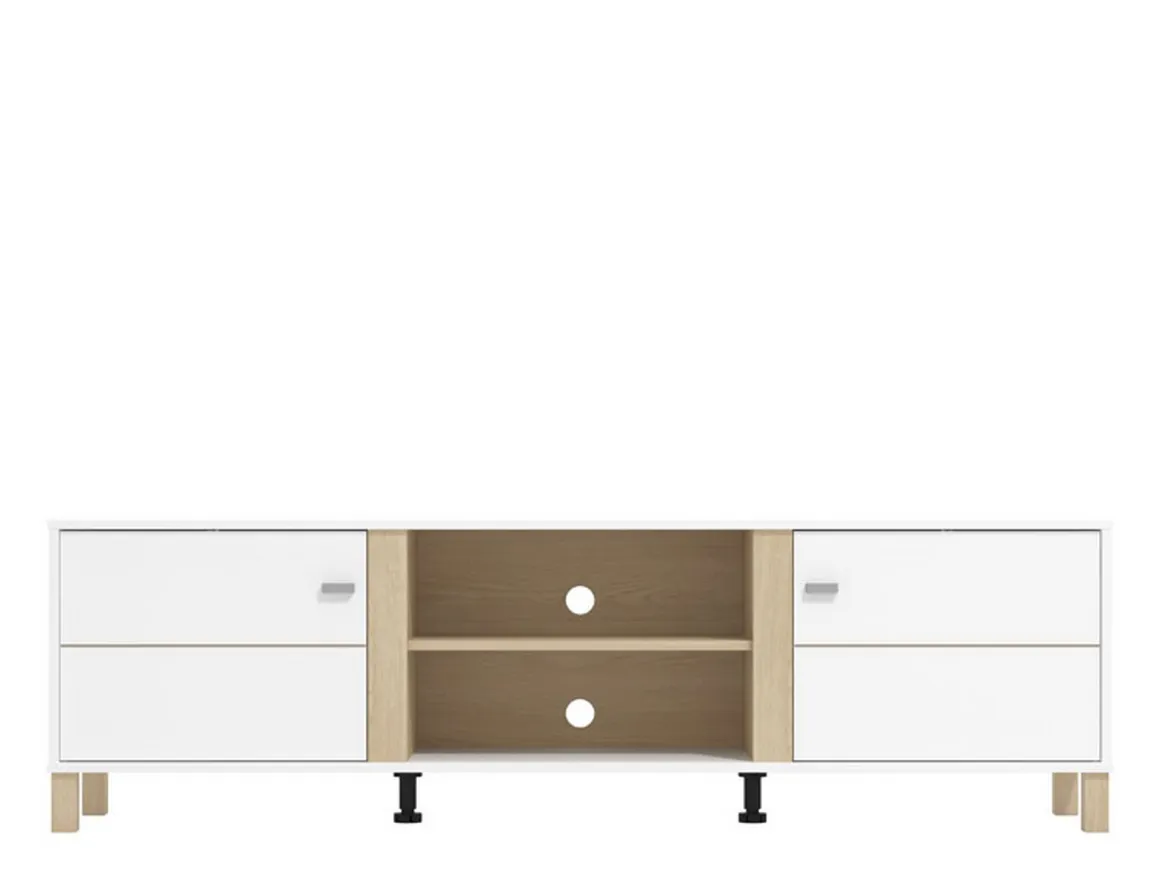 Mobili Porta Tv > Dmora Mobile Porta tv Bianco Opaco Marrone Rovere 3 Cassetti 4 Ripiani 143x40x54h cm, con Piedini - Tiarno Marrone Rovere, Bianco Opaco