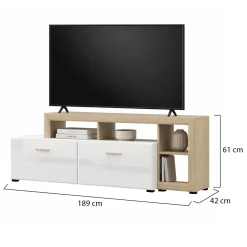 Mobile Porta tv Bianco Opaco Marrone Rovere 5 Ripiani 2 Ante 189x42x61h cm, con Piedini - Casola