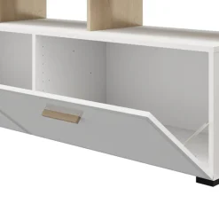 Mobile Porta tv Bianco Opaco Marrone Rovere 5 Ripiani 2 Ante 189x42x61h cm, con Piedini - Casola