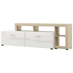Mobile Porta tv Bianco Opaco Marrone Rovere 5 Ripiani 2 Ante 189x42x61h cm, con Piedini - Casola