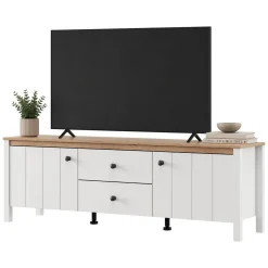 Mobile Porta tv Bianco Opaco Marrone Rovere un Cassetto un Ripiano 163x40x53h cm, 2 Ante - Zavatt