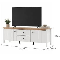 Mobile Porta tv Bianco Opaco Marrone Rovere un Cassetto un Ripiano 163x40x53h cm, 2 Ante - Zavatt