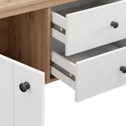 Mobile Porta tv Bianco Opaco Marrone Rovere un Cassetto un Ripiano 163x40x53h cm, 2 Ante - Zavatt