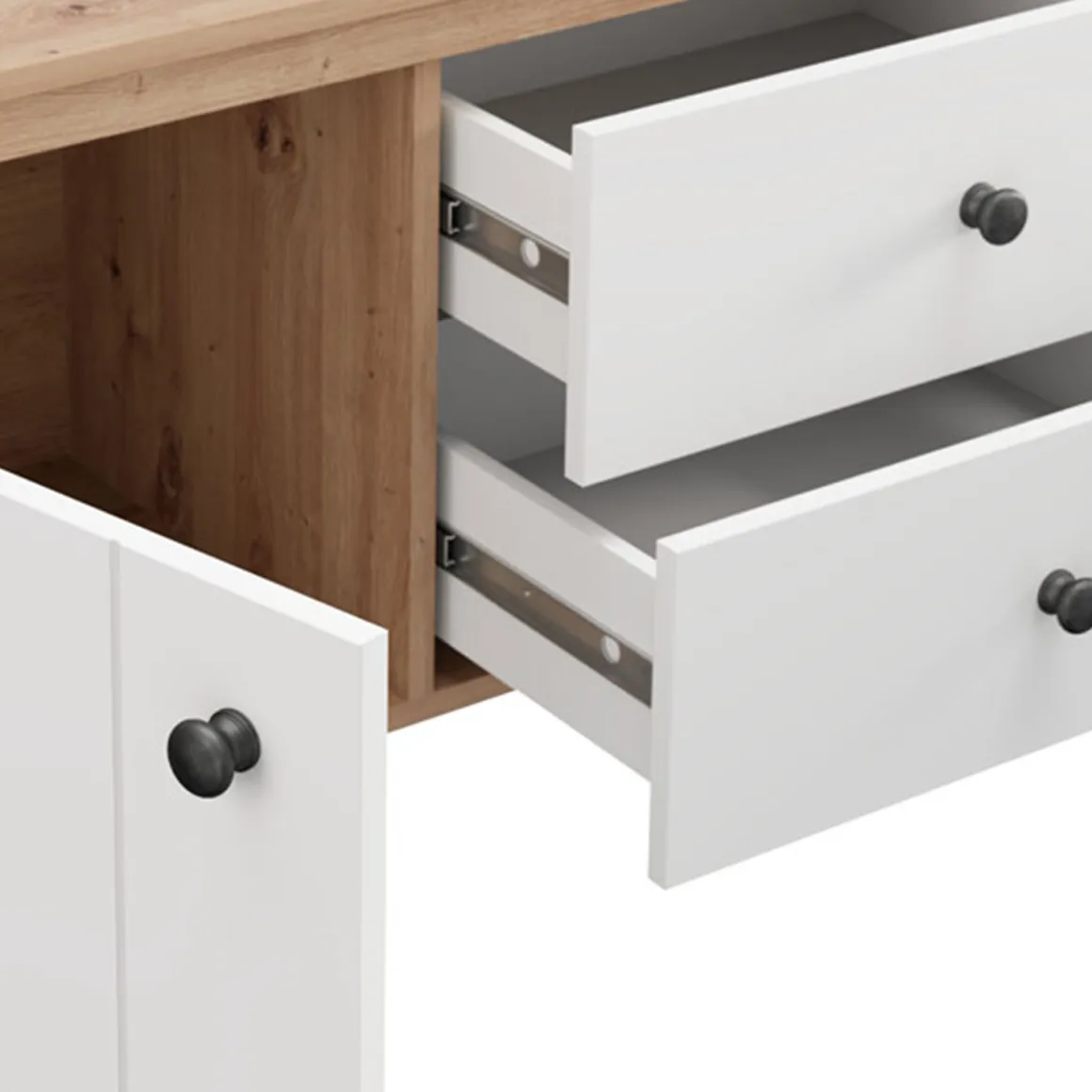 Mobile Porta tv Bianco Opaco Marrone Rovere un Cassetto un Ripiano 163x40x53h cm, 2 Ante - Zavatt