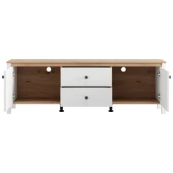 Mobile Porta tv Bianco Opaco Marrone Rovere un Cassetto un Ripiano 163x40x53h cm, 2 Ante - Zavatt
