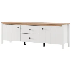 Mobile Porta tv Bianco Opaco Marrone Rovere un Cassetto un Ripiano 163x40x53h cm, 2 Ante - Zavatt