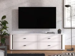 Mobili Porta Tv > Dmora Mobile Porta tv Bianco Opaco Nero 4 Cassetti un Ripiano 176.5x40x52h cm, Apertura Scorrevole - Terenzo Nero, Bianco Opaco