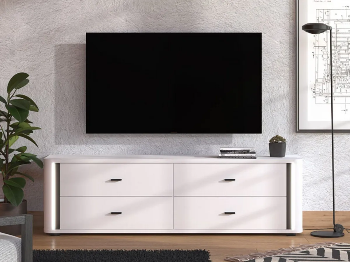 Mobili Porta Tv > Dmora Mobile Porta tv Bianco Opaco Nero 4 Cassetti un Ripiano 176.5x40x52h cm, Apertura Scorrevole - Terenzo Nero, Bianco Opaco