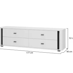 Mobili Porta Tv > Dmora Mobile Porta tv Bianco Opaco Nero 4 Cassetti un Ripiano 176.5x40x52h cm, Apertura Scorrevole - Terenzo Nero, Bianco Opaco