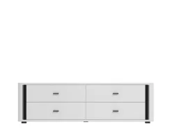 Mobili Porta Tv > Dmora Mobile Porta tv Bianco Opaco Nero 4 Cassetti un Ripiano 176.5x40x52h cm, Apertura Scorrevole - Terenzo Nero, Bianco Opaco