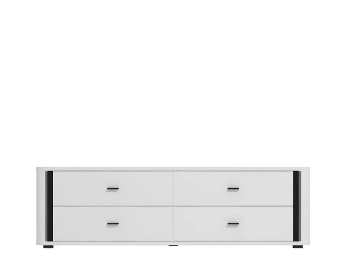 Mobili Porta Tv > Dmora Mobile Porta tv Bianco Opaco Nero 4 Cassetti un Ripiano 176.5x40x52h cm, Apertura Scorrevole - Terenzo Nero, Bianco Opaco