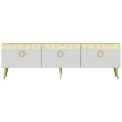 Mobili Porta Tv > Dmora Mobile Porta tv Bianco oro 3 Ante 3 Vani 150x30x45h cm, Apertura a Ribalta - Fiore Oro, Bianco