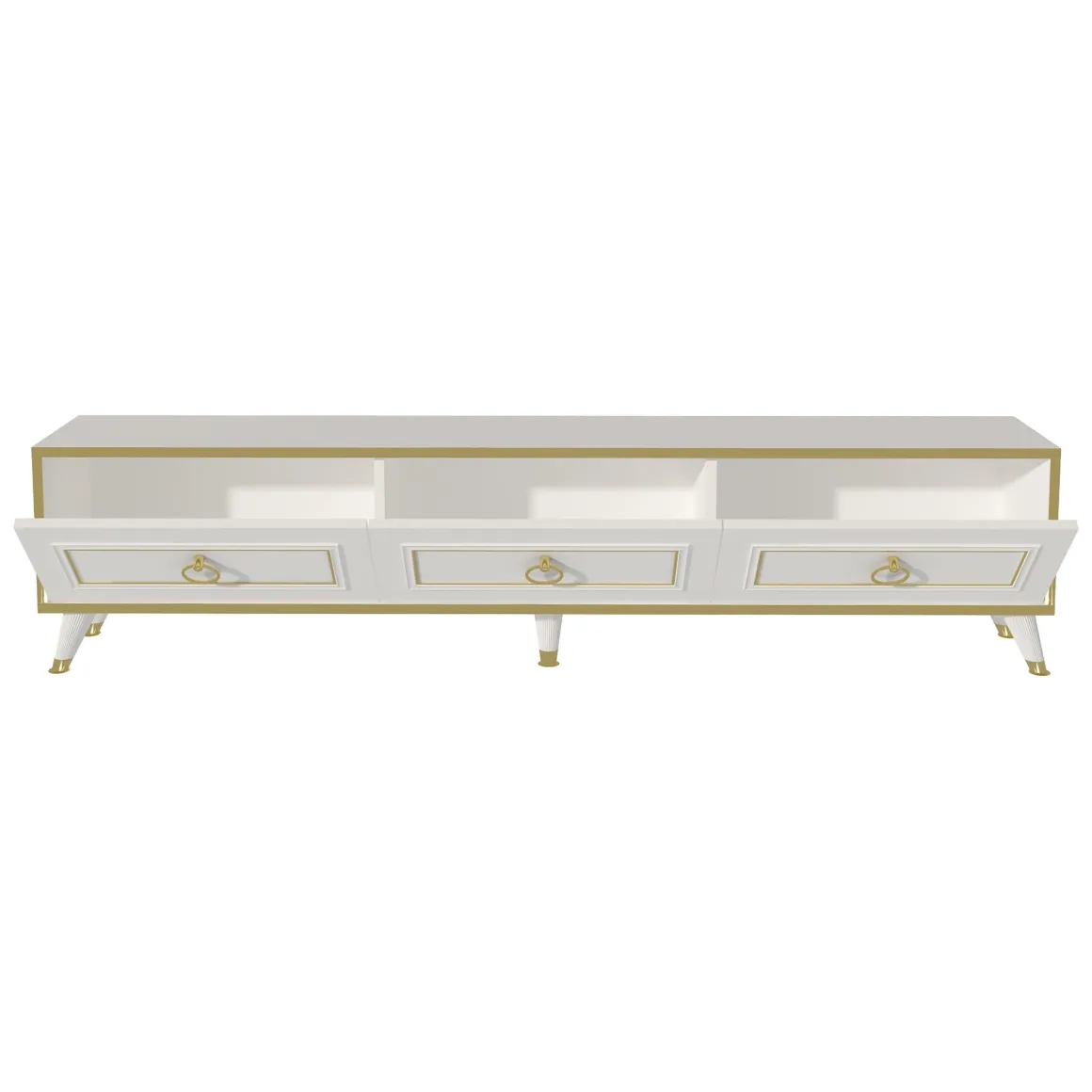 Mobile Porta tv Bianco oro 3 Ante 3 Vani 180x30x45h cm, Apertura a Ribalta - Liberi