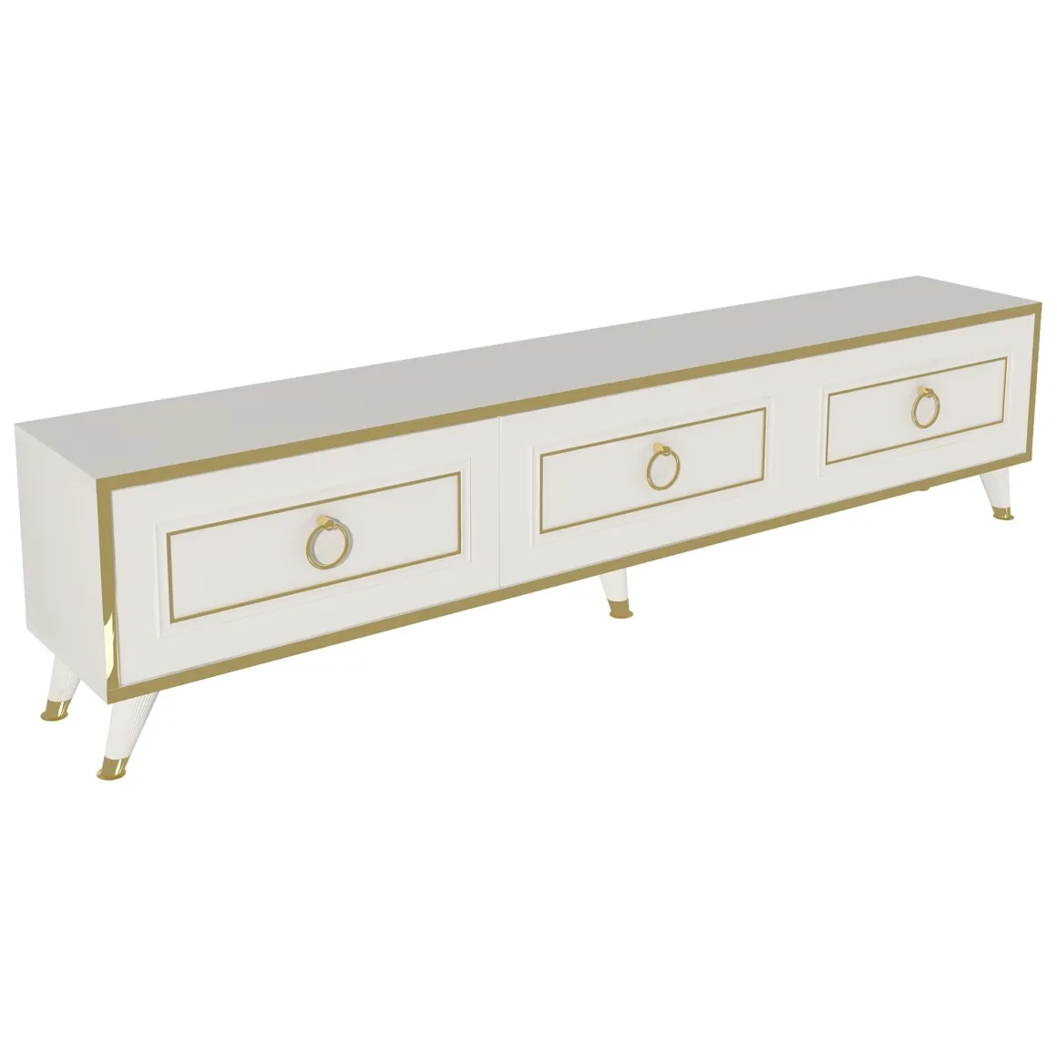 Mobile Porta tv Bianco oro 3 Ante 3 Vani 180x30x45h cm, Apertura a Ribalta - Liberi